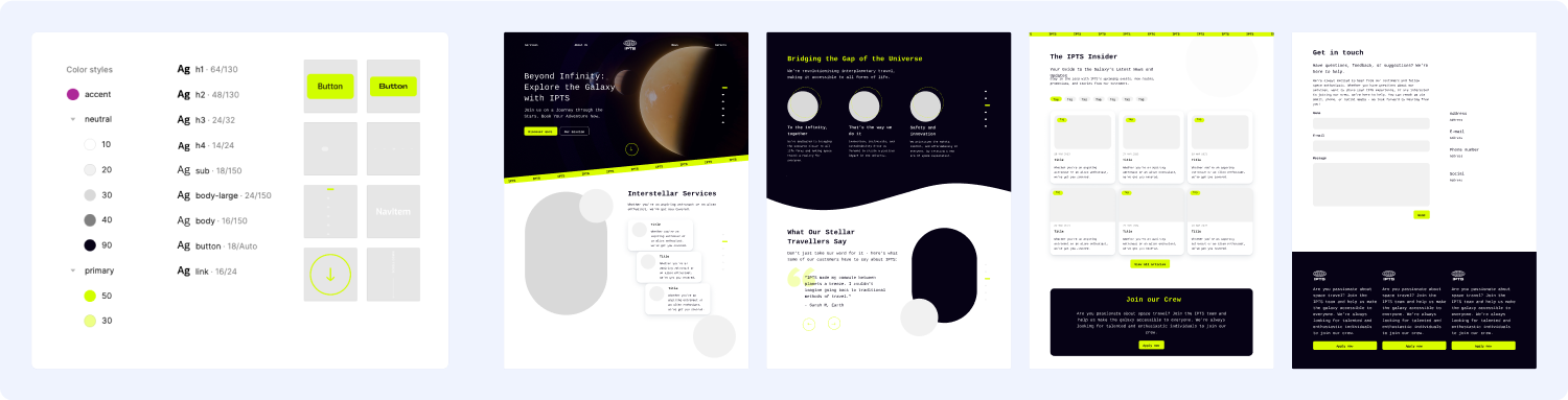 First drafts of the UI library, including typography, colours and layout directions.